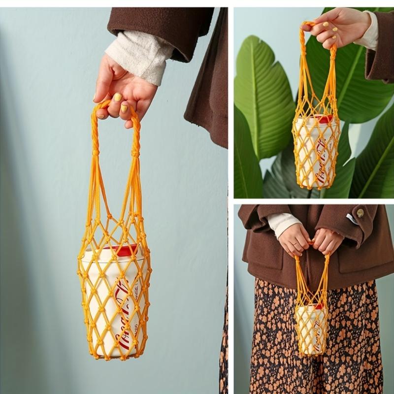 Blue Portable Coffee Cup Bag Hollow Out Bottle Bag Practical Mugs Bag Foldable Water Bottle Bags Woven Net Bag Cup Cover