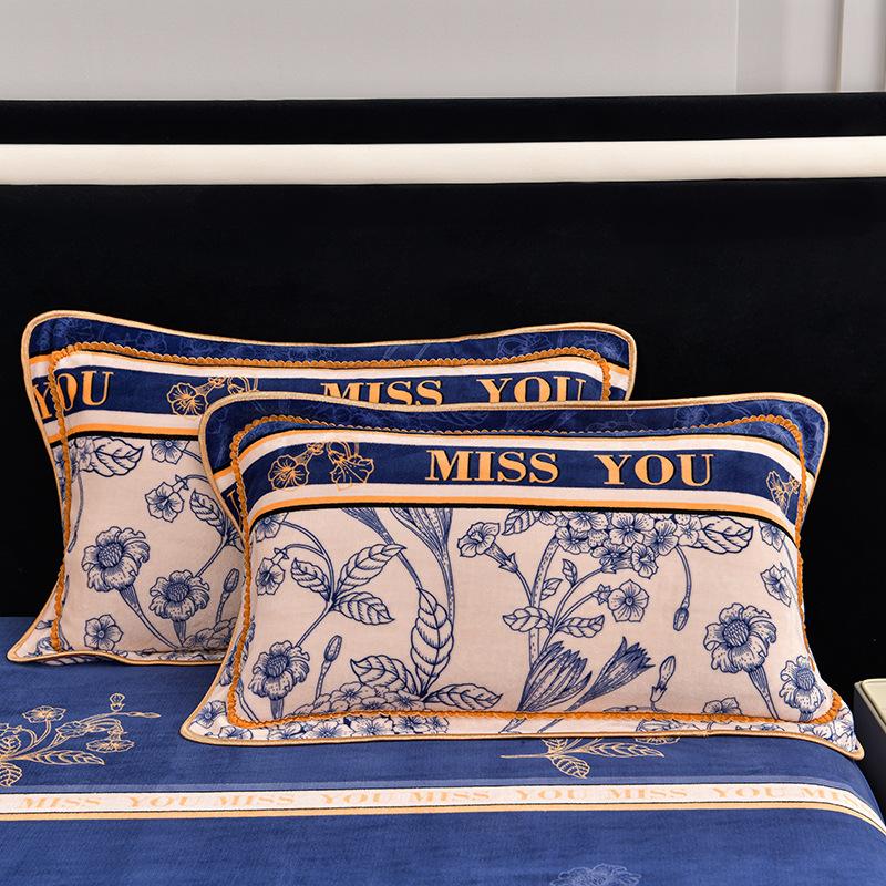 Thickened Winter Four-piece Home Set Milk Gold Mink Velvet Four-piece Set Farai Velvet Coral Velvet Bed Skirt Quilt Cover Bedding