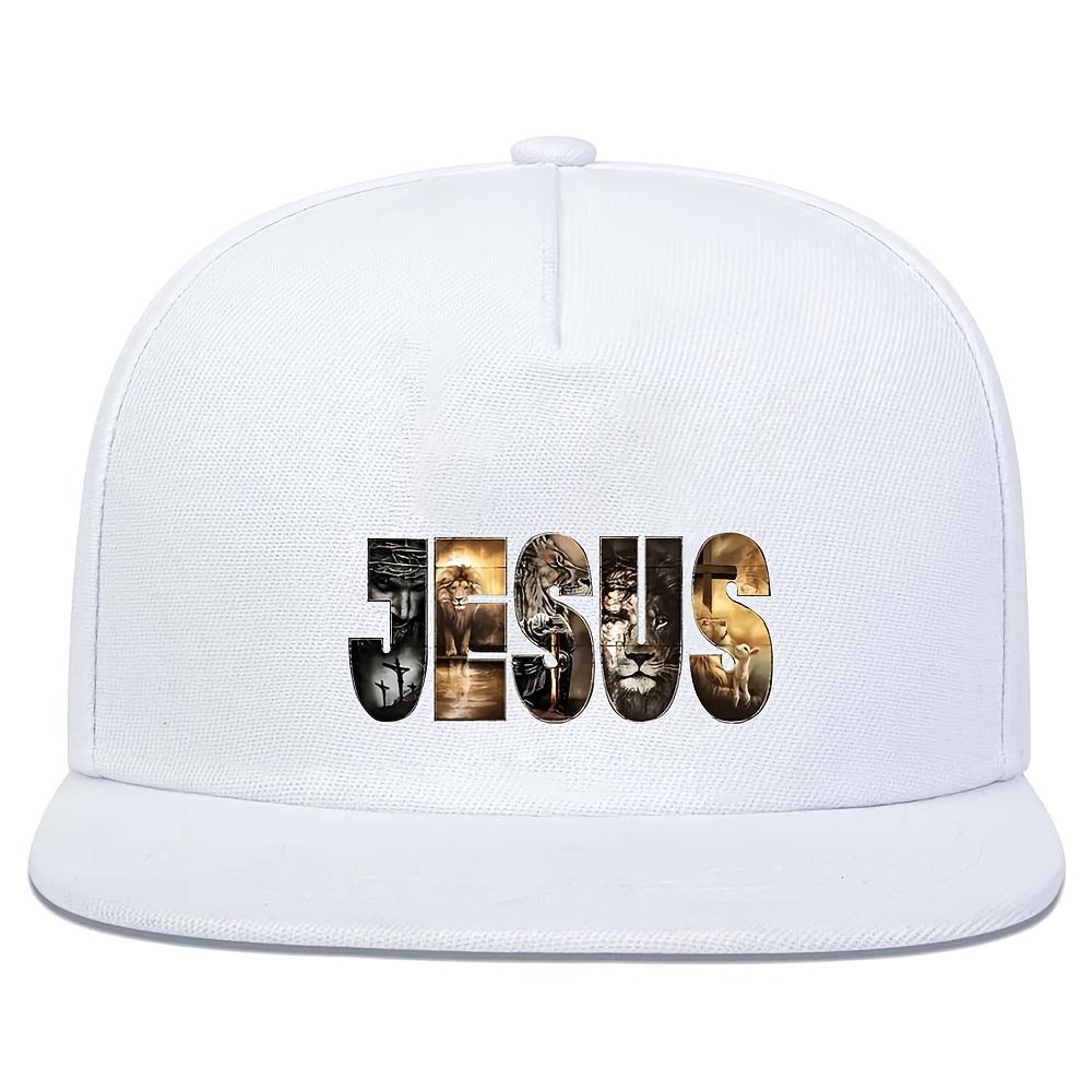 JESUS Lion and Cross Graphic Snapback Cap Bold Religious Streetwear Flat Brim Baseball Hat Adjustable Unisex