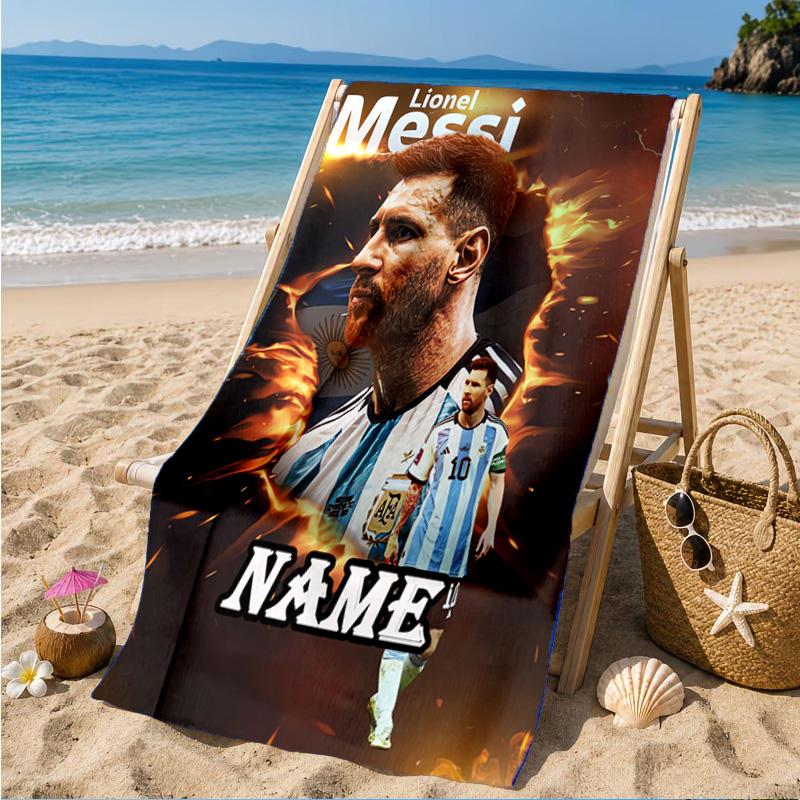 Custom Name Messi's Fiery Legacy Beach Towel Microfiber Beach Towel, Lightweight and Quick-Dry, for Summer Travel, Swimming Pool Gift
