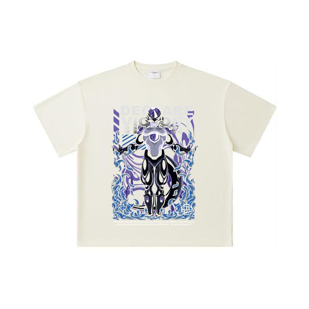 

260 GSM Double Yarn 32 Count 100% Cotton Dragon Ball V21 Black Freeza Print Unisex Heavy Cotton T Shirt S