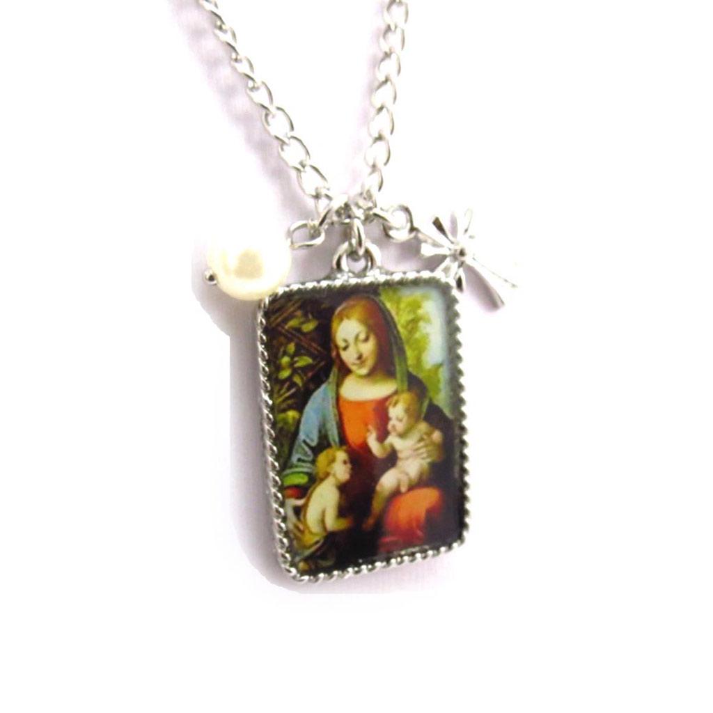 Les Trésors De Lily [J6962] - Virgin Mary 'Religious Icon' Designer Necklace - Virgin and Child - 32x23 Mm