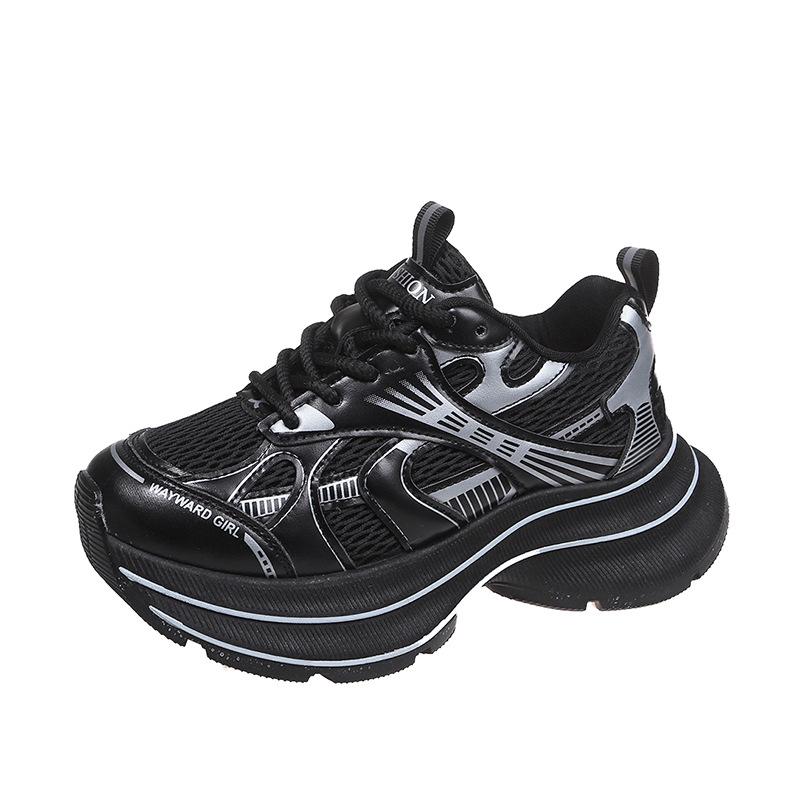 Thick-soled dad shoes women's 2025 spring and autumn super fire new models heightened and comfortable mesh four seasons casual silver sneakers