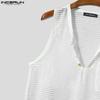 INCERUN Men V Neck Sleeveless Hollow Mesh See Through Party Beach Tank Tops