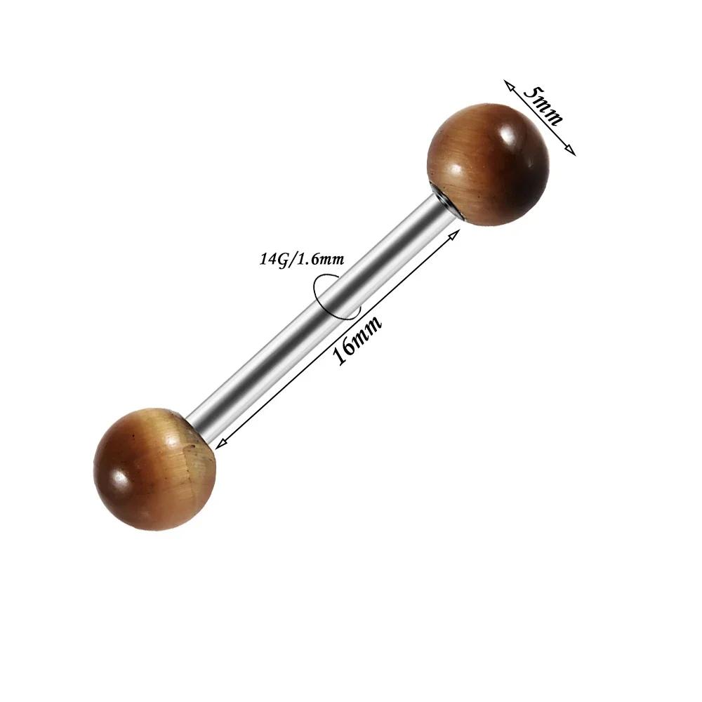 1PC Round Amethyst Tiger-eye Stone Tongue Ring 316L Surgical Steel Punk Tongue Barbell Studs 14G Tongue Piercing Body jewelry