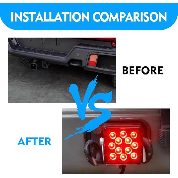 Leechio LED Red Lens Brake Light Trailer Hitch Cover, 2" Receiver Square 15 LED Super Bright Waterproof Taillight Trailer Towing External