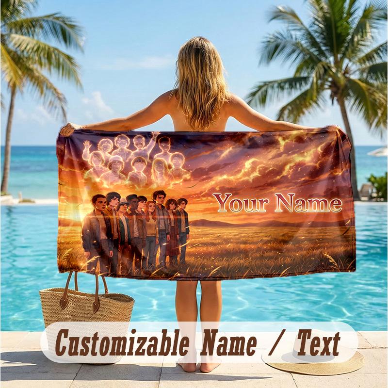 Custom Text Beach Towel, Soft Absorbent Swimming Multi-use TowelStranger Things