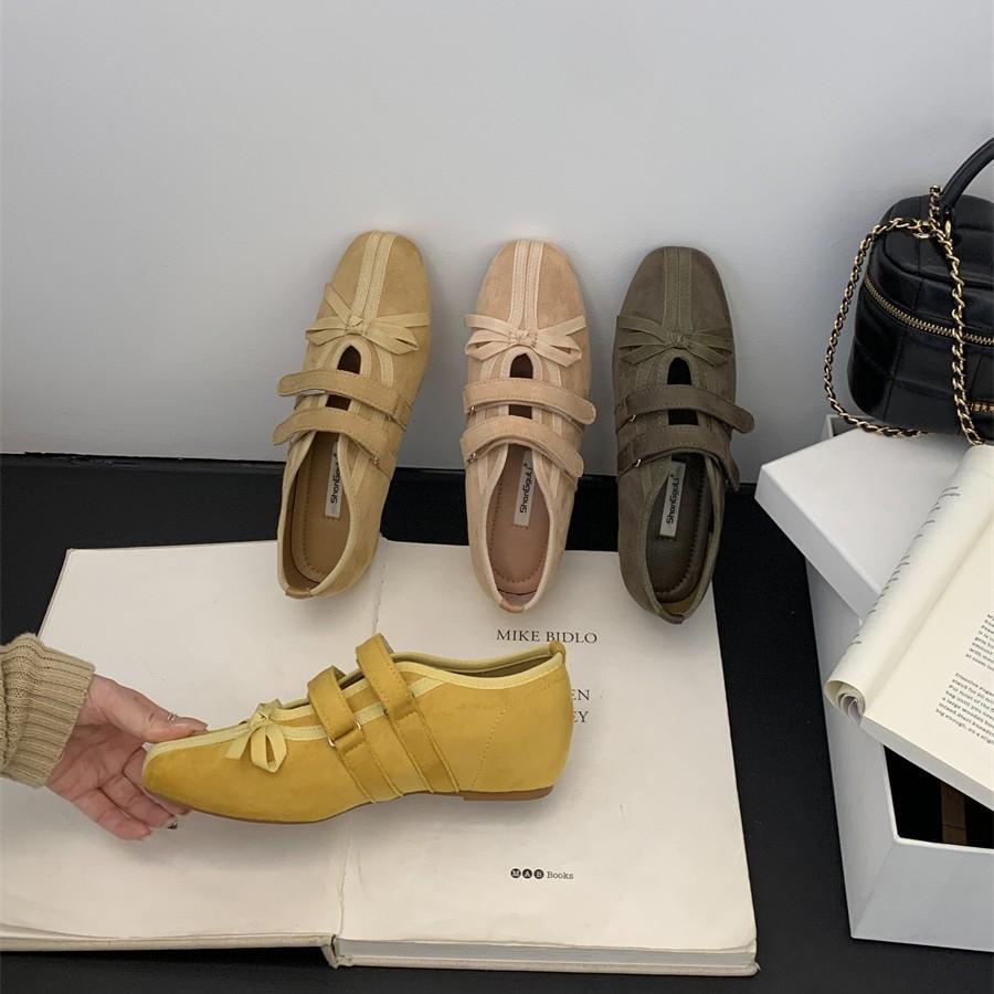 Fengliya Korean Version Design Flat-bottomed Sports Casual Shoes Single Shoes Mary Jane Shoes Fashion Bow Round Head Women