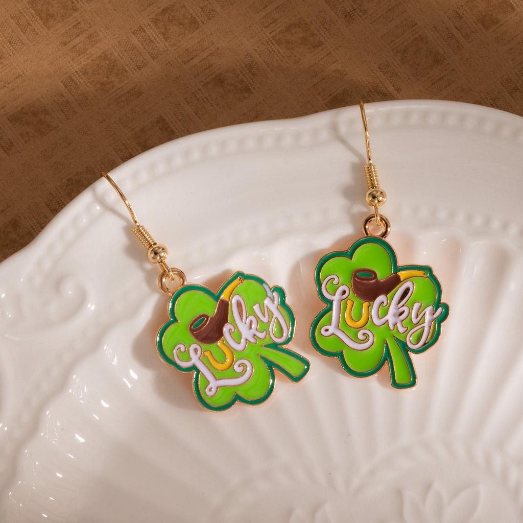 Irish Holiday Earrings Set Clover Lucky Car Lucky Ear Hook Jewelry