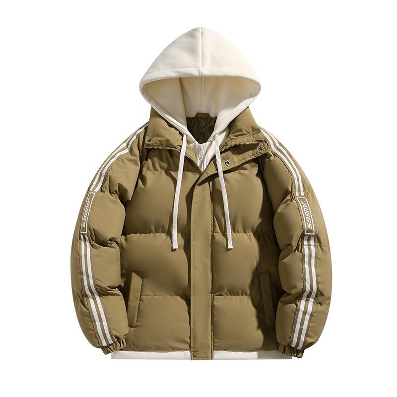

Winter Cotton-padded Mens Hooded Fake Two-piece Padded Bread Coat Jacket S