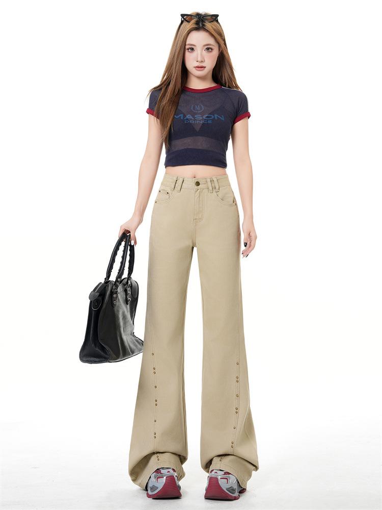 

Wasteland Color High Waist Rivet Flare Jeans - Women s Spring 2026, Floor-Length, Not Tight Legging Style. M