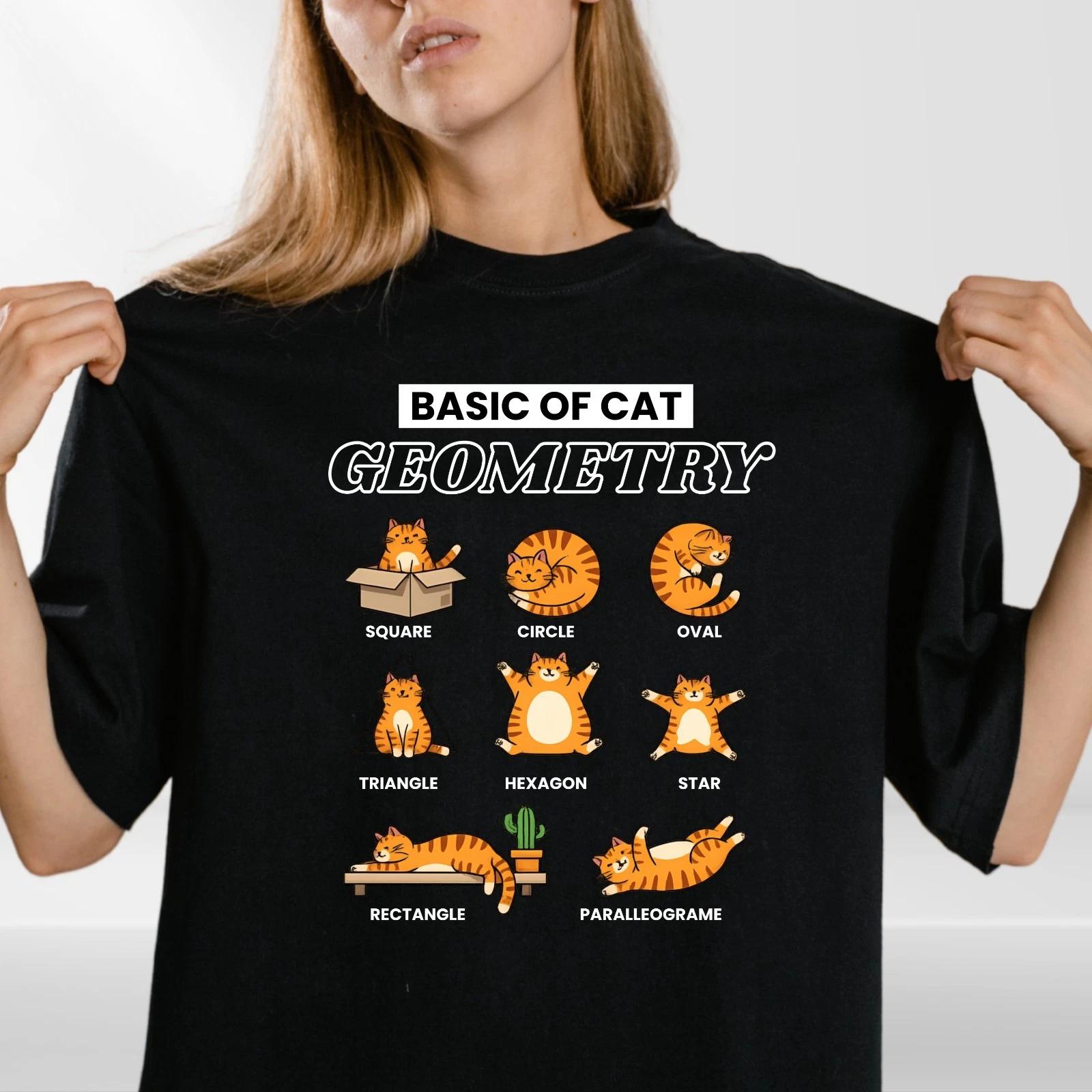 Cat Geometry Graphic Print Animal Meme Mens Womens Shirt Unisex Tee M