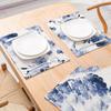 Blue Leaves Watercolor Placemats Set of 4, 12x18 Inch Spring Summer Leaves Table Place Mats for Kitchen Dining Home Party Decor