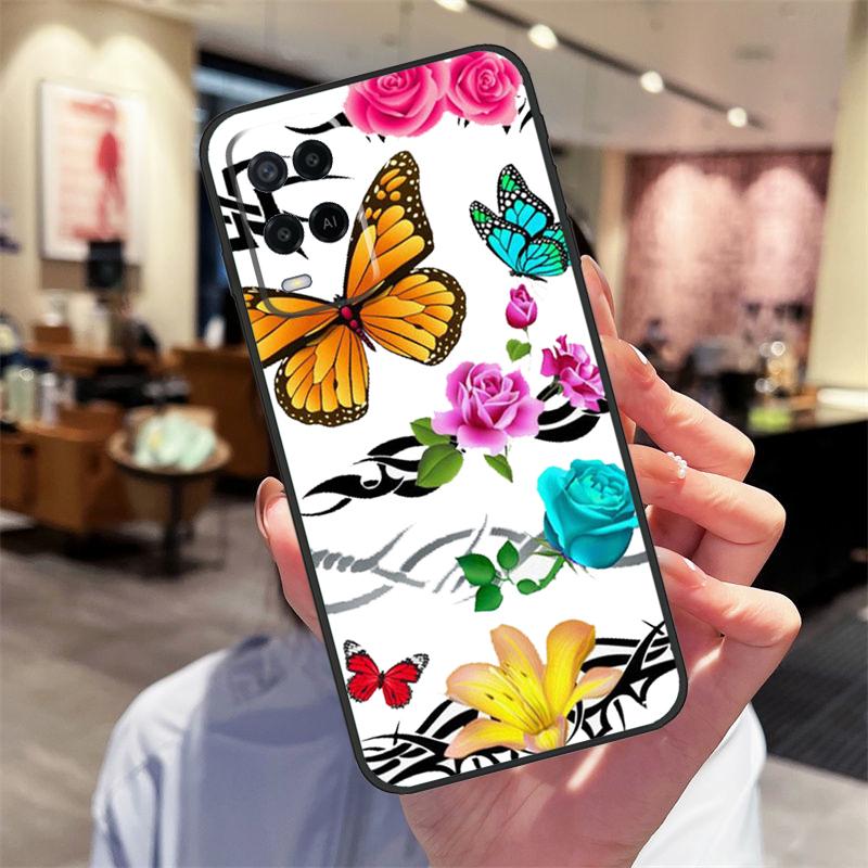 

Butterfly Flower Case For Oppo A94 A74 A54 A18 A38 A58 A78 A98 A40 A60 A80 A16 A76 A96 A15 A17 A77 A57S Cover OPPO A16