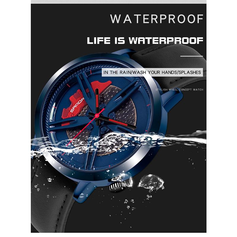 SANDA Modetrend Hohlzifferblatt Herrenuhr Schüler Auto Rad Wasserdicht Konzept Kreative Uhr