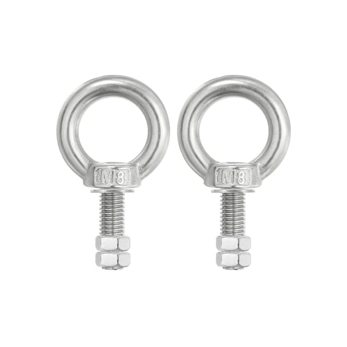 PATIKIL M8 Eye Bolt, 35mm Thread Length, 304 Stainless Steel, with Threaded Shoulder Ring and Double Nuts, for Lifting, 2 Pieces