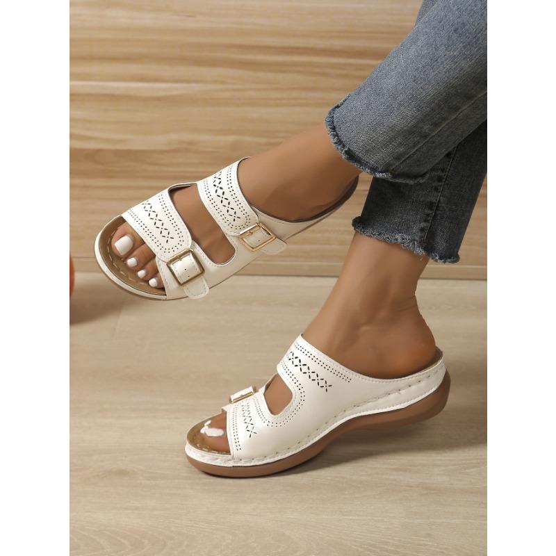 Women's New Multi-color Casual Cross-border Slipper with Cutout Metal Buckle Wedge