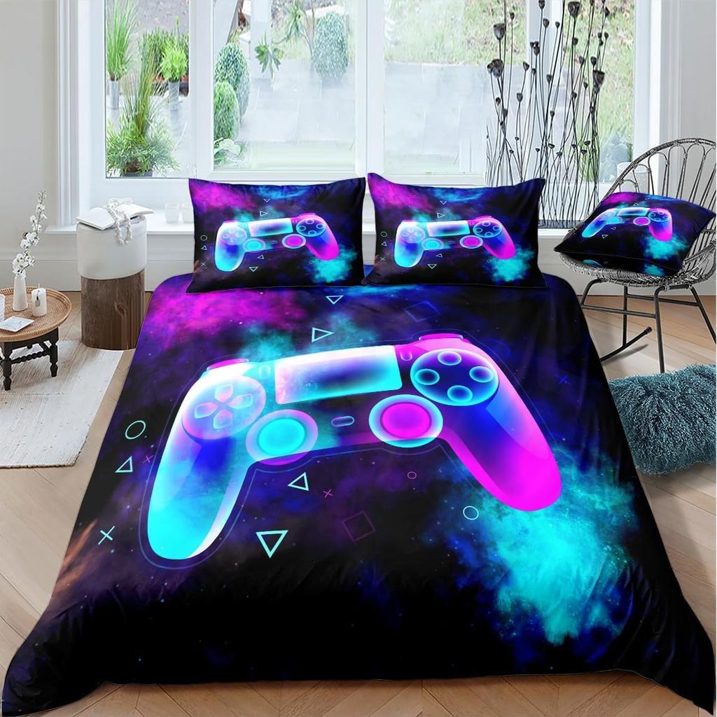 Gamer Bedding Sets for Boys Gaming Duvet Cover Set Video Games Comforter Cover Play Designs Bed Set with Pillowcase