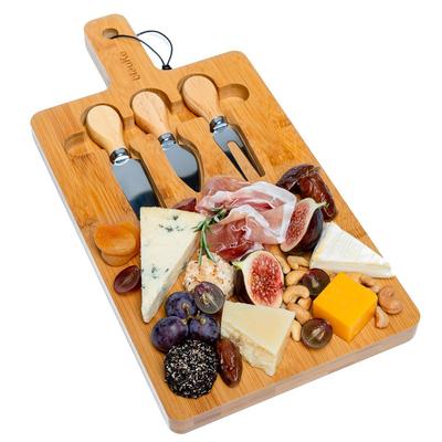 Bamboo Cheese Board and Knife Set 32x20cm – Chopping Board, Serving Platter, Charcuterie Board, Magnetic Cheese Knives