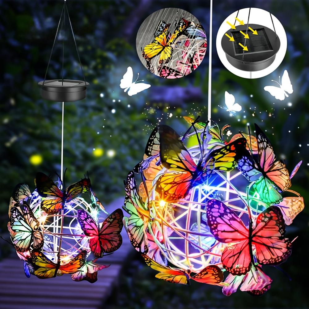 Outdoor Solar Garden Light Metal Home Decorative Nightlight Butterfly Pendant Waterproof Butterfly Round Ball Light Weaving Mesh