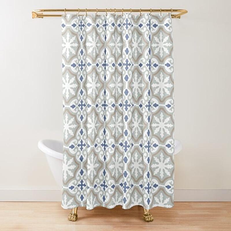 Moroccan Trellis Lattice Pattern Shower Curtain,Indigo Navy Blue White Vintage Geometric Lattice Bathroom Curtains With Hooks