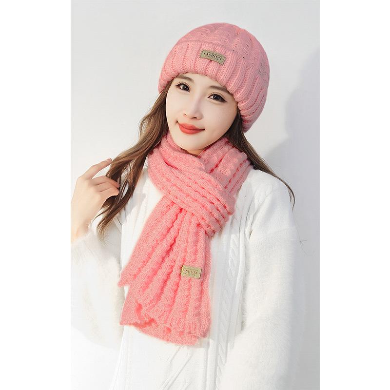 Dámská pletená čepice a šála v korejském stylu - Teplé, všestranné, jednobarevné