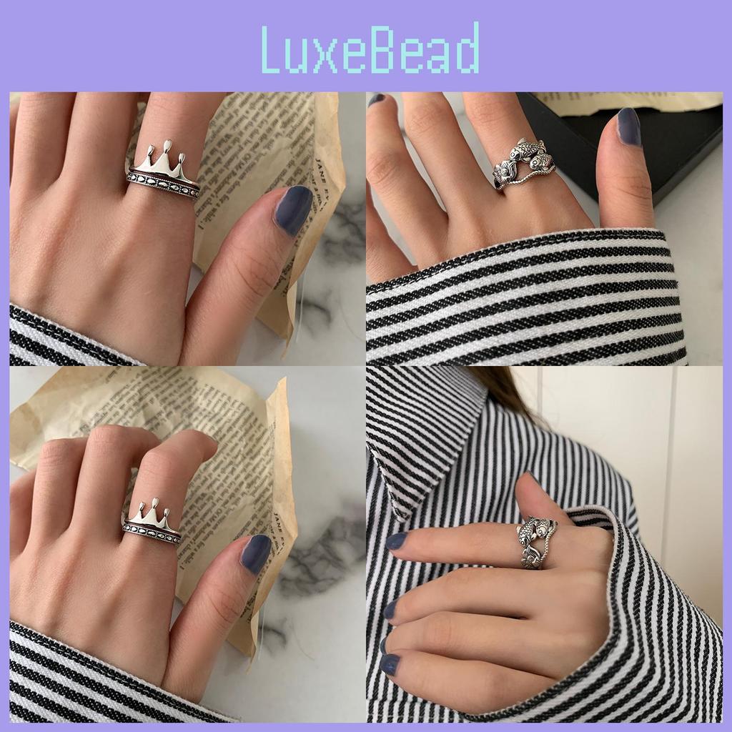 Elegant Korean Style Vintage Double Fish Lotus Wave Ring For Women In S925 Silver