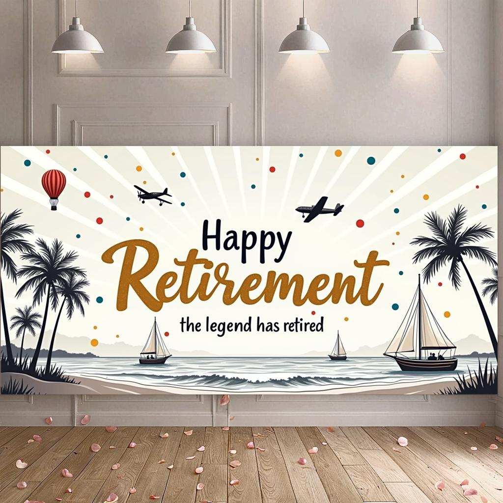Palm Trees Design Event Banner Travel Decor Happy Retirement Banner for Retirement Gathering Travel Event Vacation Party