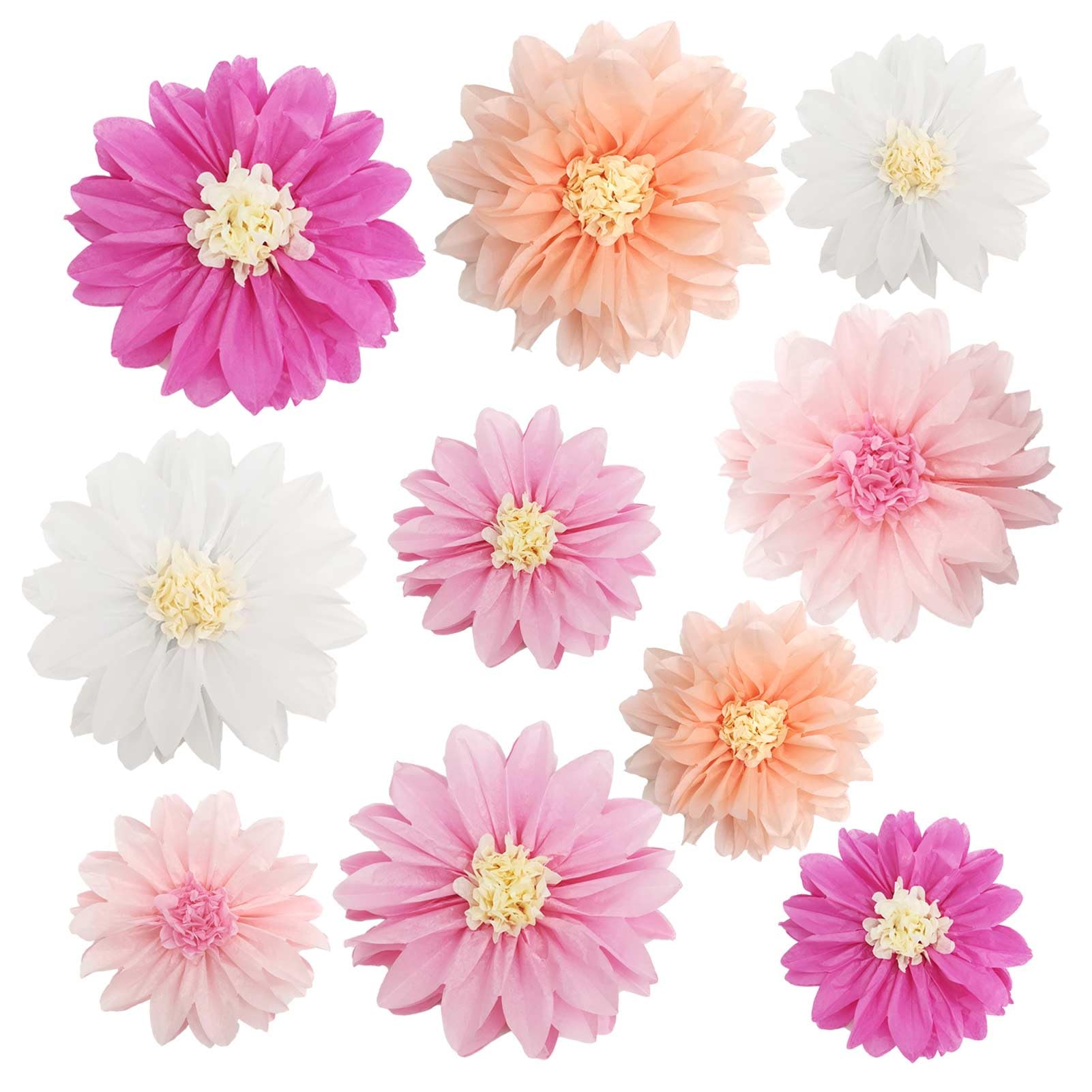 

Iwlorys Pink Rose Theme Paper Flower Set 10 Pieces 30CM and 20CM