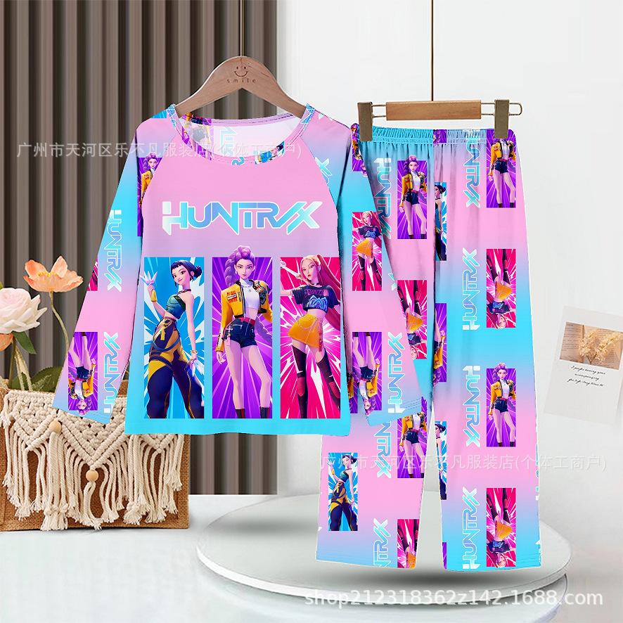 Neues Frühlings-Pyjama-Set Langarm Print Cartoon Jäger Pyjama Set Kinder Jungen Mädchen Nachtwäsche Nachthemd Hausanzug Kleiderset