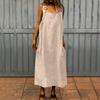 Women's Fashionable Color Square Neck Adjustable Shoulder Strap Casual Cotton And Linen Long Dress