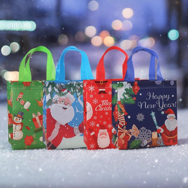 Christmas Gift Bags 4PCS Mixed Styles Non-wove Christmas Gift Packaging Tote Bags Santa Snowman Decoration Party Accessories ZYF