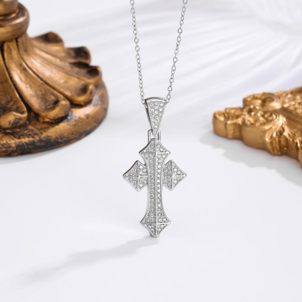 2026 Stone Cross Necklace Fashion Light Luxury Necklace Jewelry Premium Jewelry Full Diamond Men's Necklace