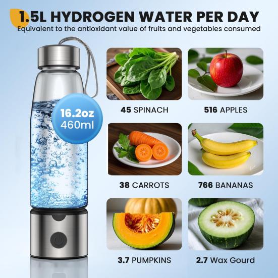 Generátor vodíkových lahví na vodu 460 ml Iontová membránová elektrolýza Tech 3 min 2300+ PPB Hydro Water Cup Dobíjecí stroj na vodíkové láhve na vodu