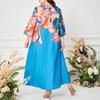 Elegancka długa sukienka damska plus size w stylu narodowym z nadrukiem vintage
