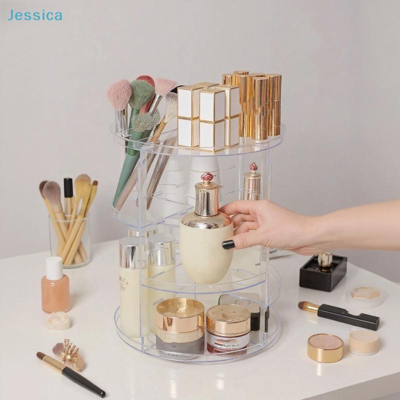 Organizzatore per Trucco Rotante a 360° Rastrelliera Trasparente in Acrilico per Cosmetici, Skincare, Pennelli e Prodotti di Bellezza