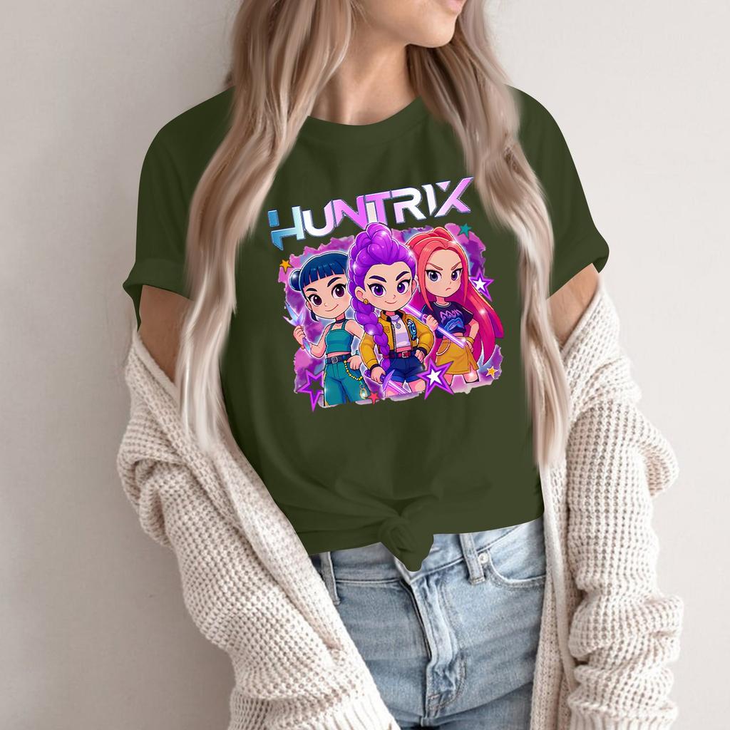 Women's Group 2D Printed Round Neck Short Sleeve Top