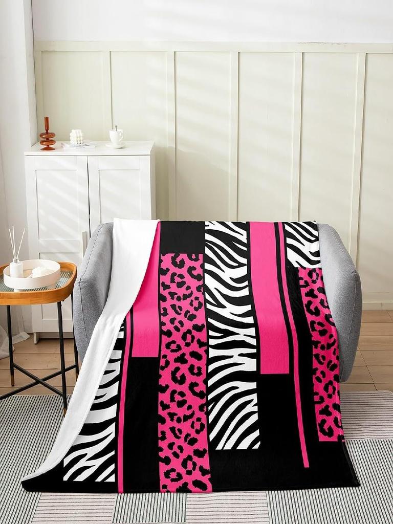 Feelyou Luipaard Zebra Pluche Plaid x Kinderen Cheetah Roze Wit Zwart Flanel Fleece Alle Seizoenen Ademend Bed Deken Anima