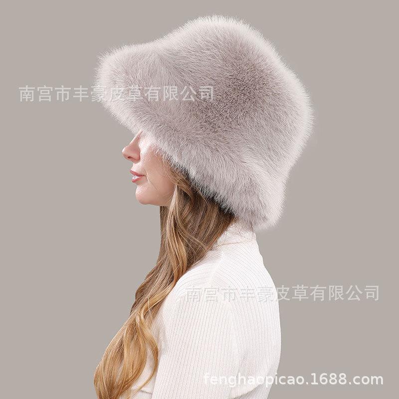 Women Winter Thick Warm Faux Fur Bucket Hat Fluffy Fashionable Ear Flaps