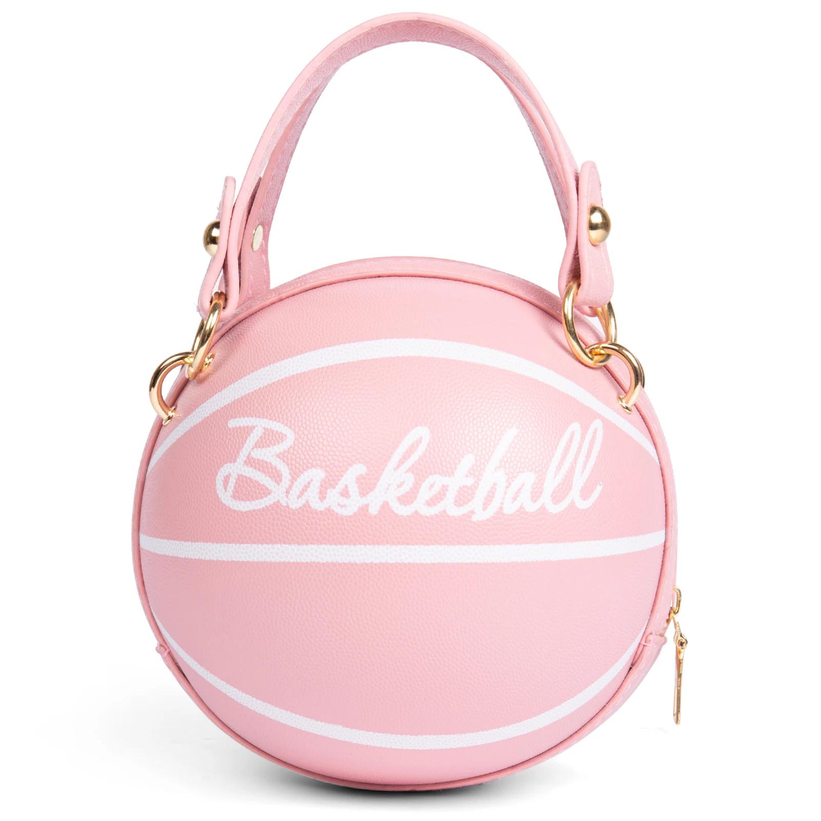 

Basketball Shaped Crossbody Bag, Trendy Chain Shoulder Bag, PU Leather Top Handle Circle Purse handbags women bag