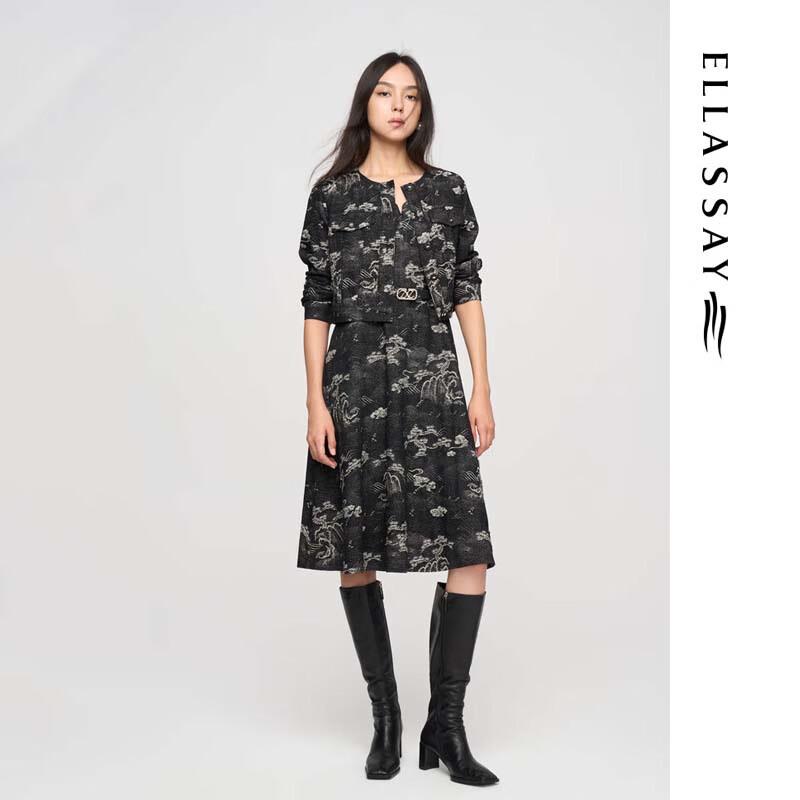 ELLASSAY Women's Chinese Ink Print Short Denim Jacket