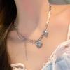 Sweet Wind~ Cold Crushed Ice Blue Love Pendant Necklace Temperament Niche Design Sense Light Luxury Premium Collarbone Chain
