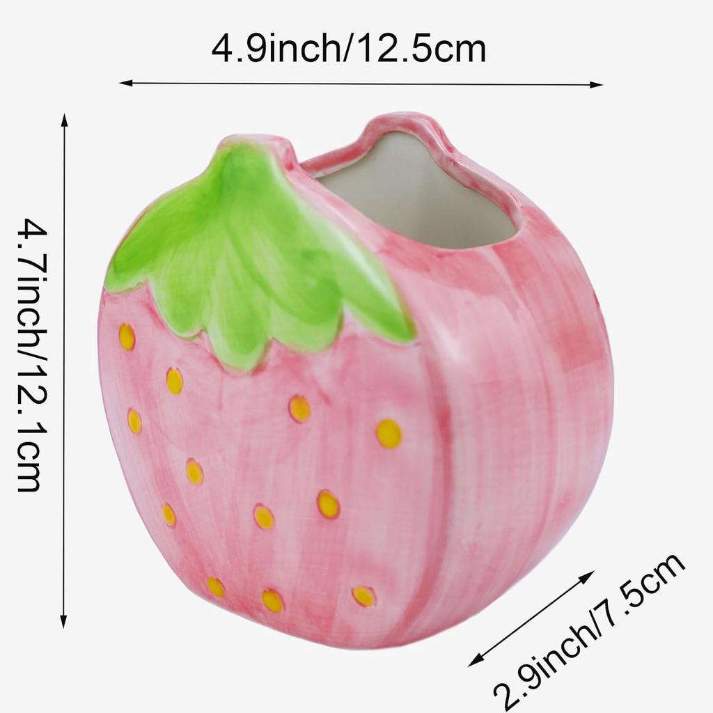 Toothbrush Holder Strawberry Pen Holder for Desk Cute Pink Vase Decor Makeup Brush Pencil Holder Kawaii Desk Accessories Aesthetic Office Home Decor