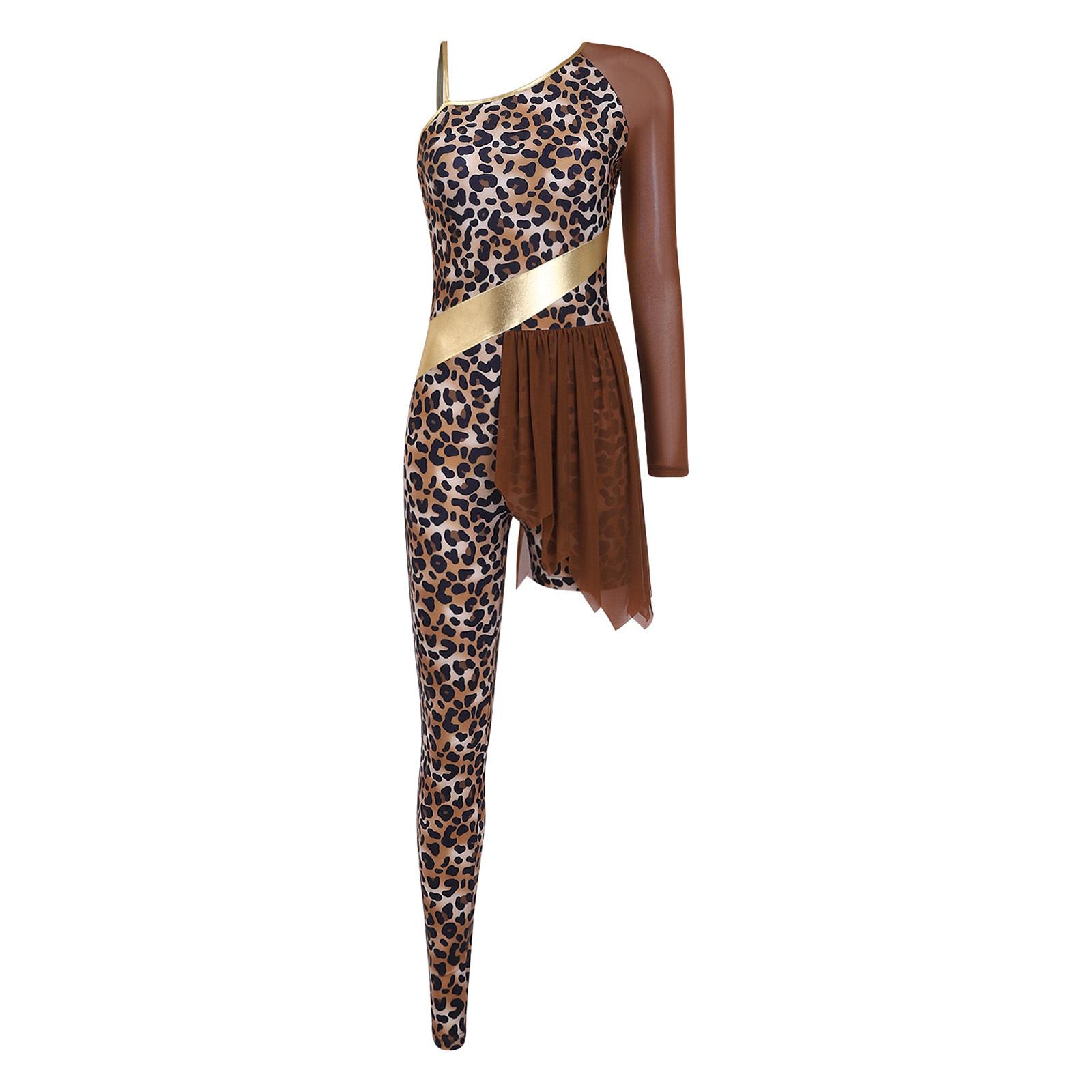 

Womens One Shoulder Cavewoman Bodysuit Asymmetrical Design Irregular Pants Legs Halloween Costume S коричневий