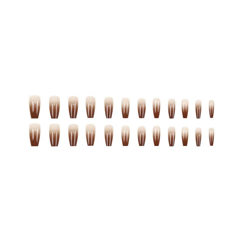 24pcs/packBrown Gradient Wearable Nails Hot Girl Style Khaki Coffee Color Press-On Nails Medium Length Reusable Wearable Nails