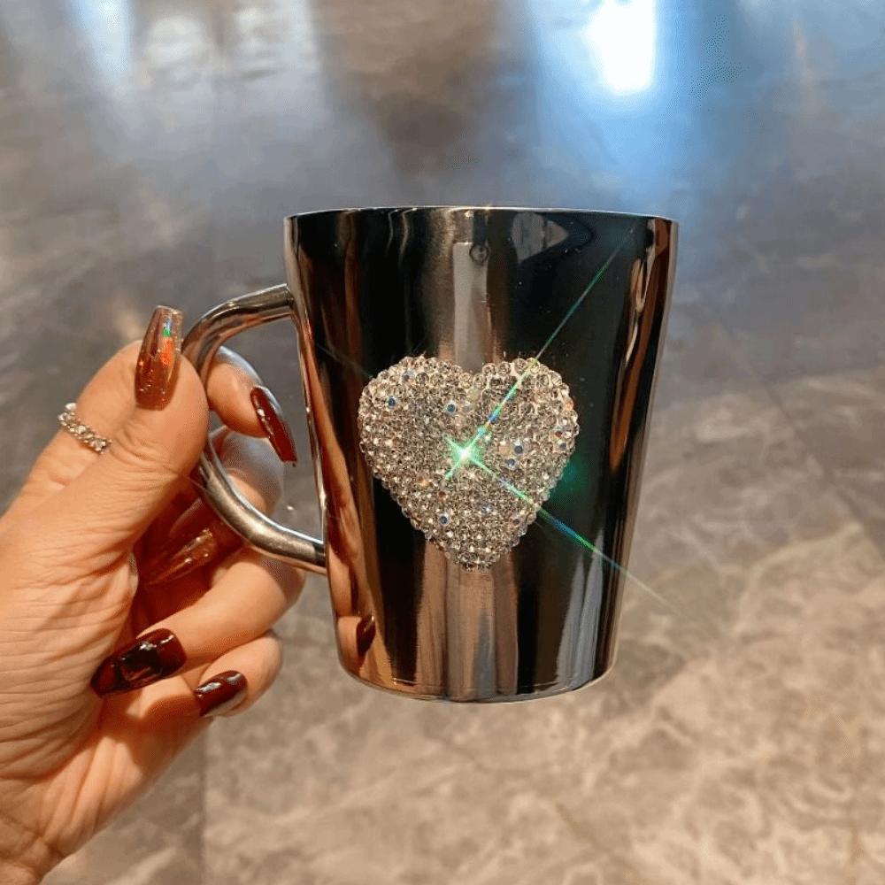 Creative Sparkling Water Cup Stainless Steel Modern Glass Cup Bling Coffee Mug  Desktop Decoration