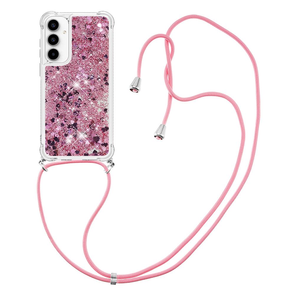 

For Samsung Galaxy A55 5G TPU Case Quicksand Design Phone Cover with Lanyard Laser/Hearts