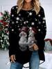 Plus Size Women Spring Christmas Snowman Printed Comfy Long Sleeve Round Collar T-shirt Casual Baggy Mid Length Tee Tops