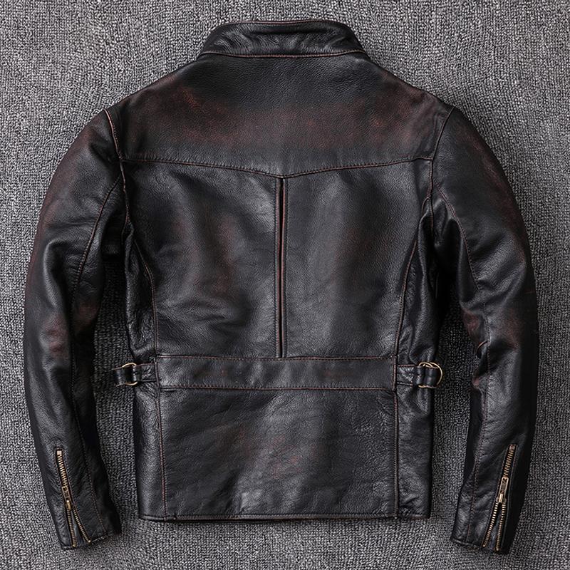 Men Leather Jacket Vintage Black 100 %Natural Genuine Cowhide Coats Men 'S Leather Coat Male Clothes Autumn M210