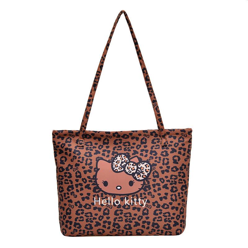 Hello Kitty Leopard Print Canvas Girls Shoulder Bag With Breathable Lightweight Fabric For School And Daily Use